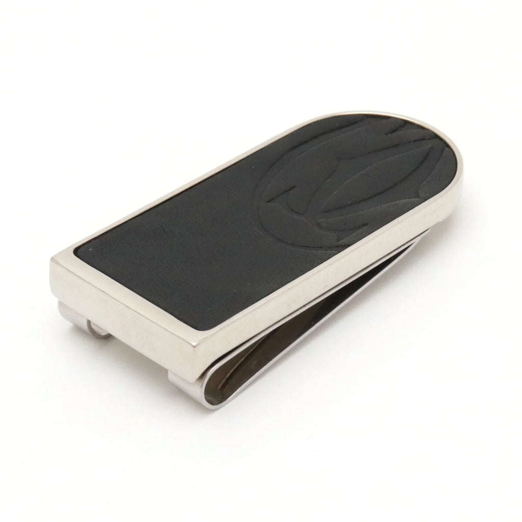 Money Clip Pre-Owned C Bill Metal Black Scissors Motif Cartier Silver (Good) T1220406 Leather