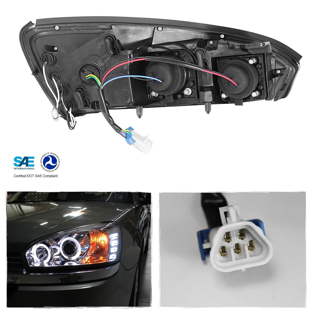 Halo 2004-2007 For w/ LED AKKON - DRL Lamps Chrome Dual Chevy Housing Malibu Headlights Turn Projector Signal