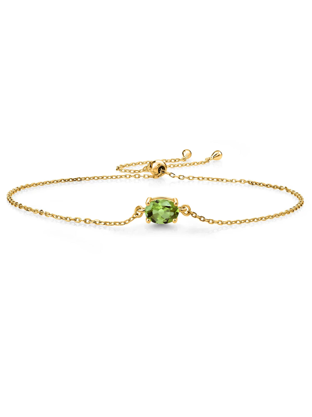 Peridot 7x5mm) Stone Cttw, Silver Cut Gold Women For Plated King Yellow (0.90 Bracelet Oval Green Gem Solitaire 18K