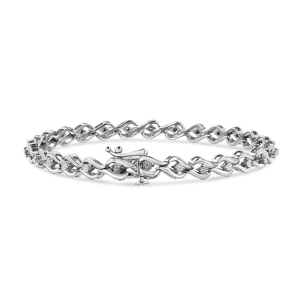 Round-Cut Silver Bracelet .925 Cttw 1/10 (I-J 7.25" Flame - Diamond of Color, Sterling I3) Links