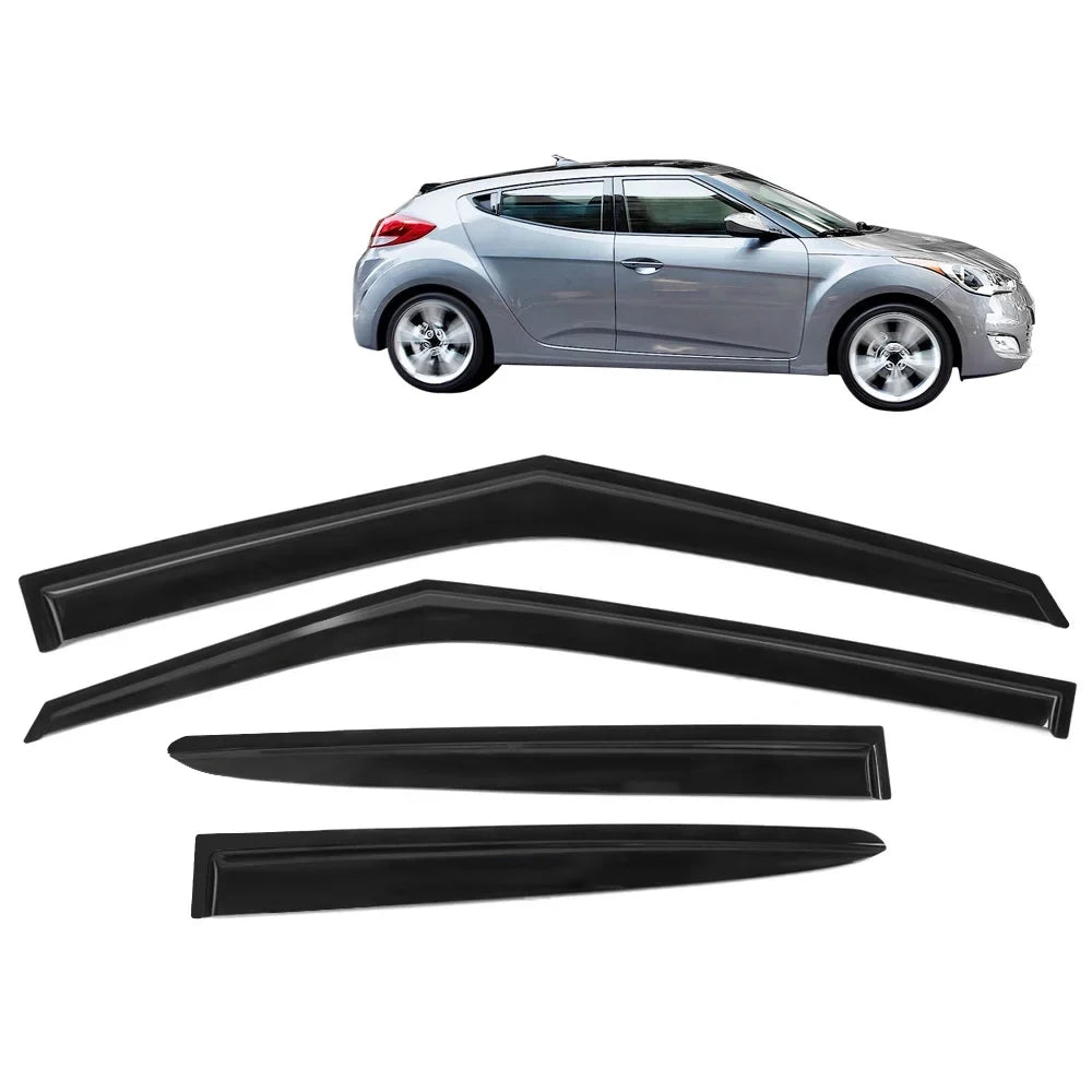 Window Outside Mount 4Pc 2018 Visor Set Guard 2013 2015 2017 Veloster 2016 Hyundai Compatible Rain 2012 Deflector Ikon 2011-2018 Motorsports with Vent 2011 2014