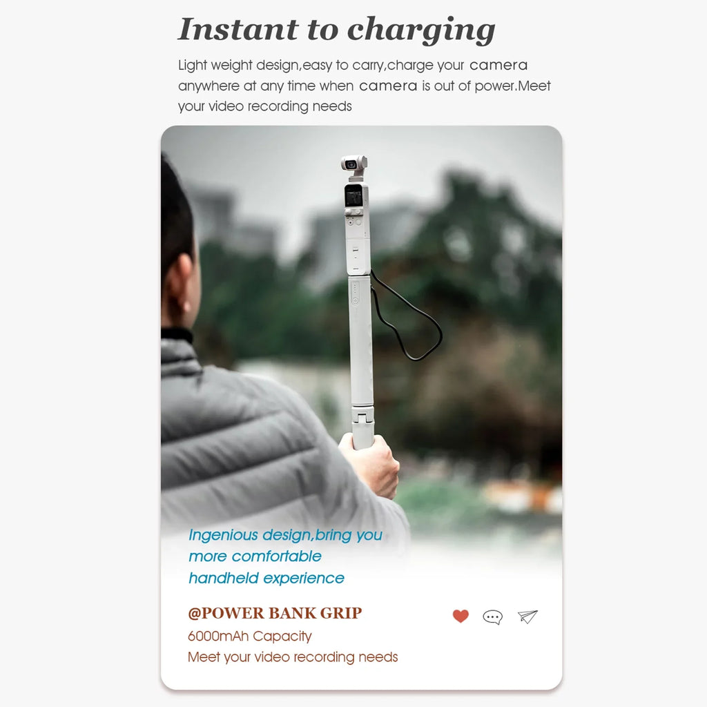 Handle 9 GoPro Multifunctional Battery Replacement 2 Large USB Action Inch Action 8 2 Capacity FIMI PALM ON Grip Walmeck Power PALM 6000mAh Charging with hero 10 OSMO Bank FIMI Port for 1/4 Screw