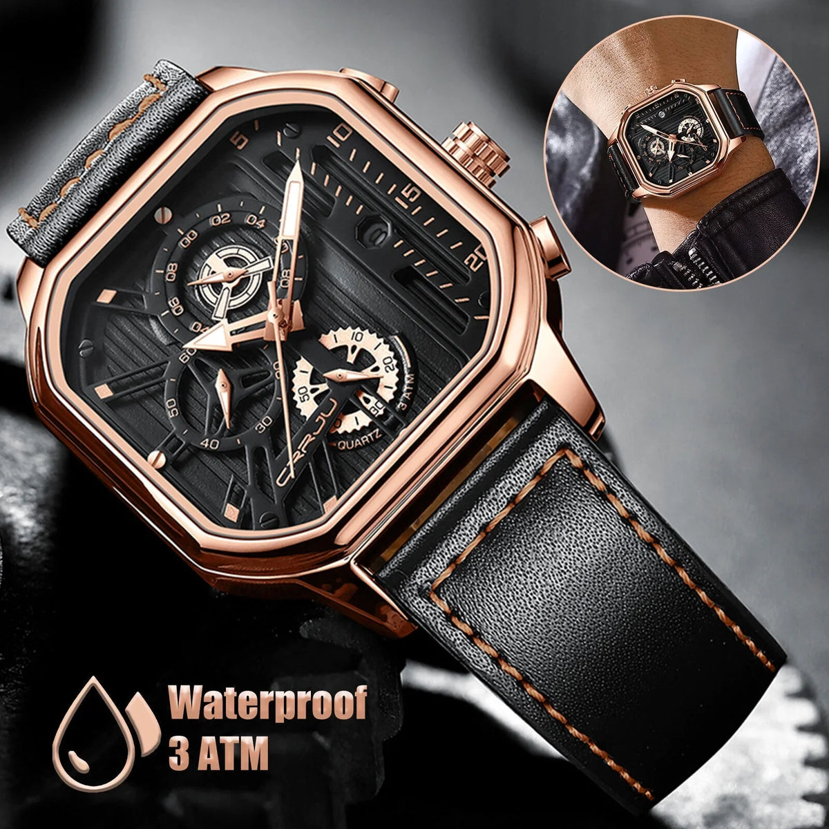 Date Leather Business Waterproof Luxury Quartz Men's Watch Luminous Chronograph