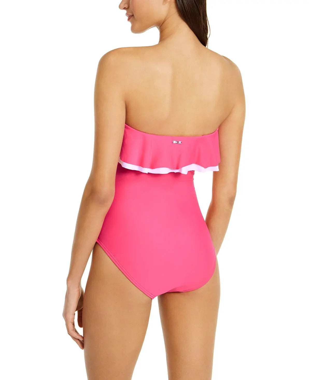 Strapless Tommy Ruffle Hilfiger US 12 Swimsuit, Solid PINK One-Piece