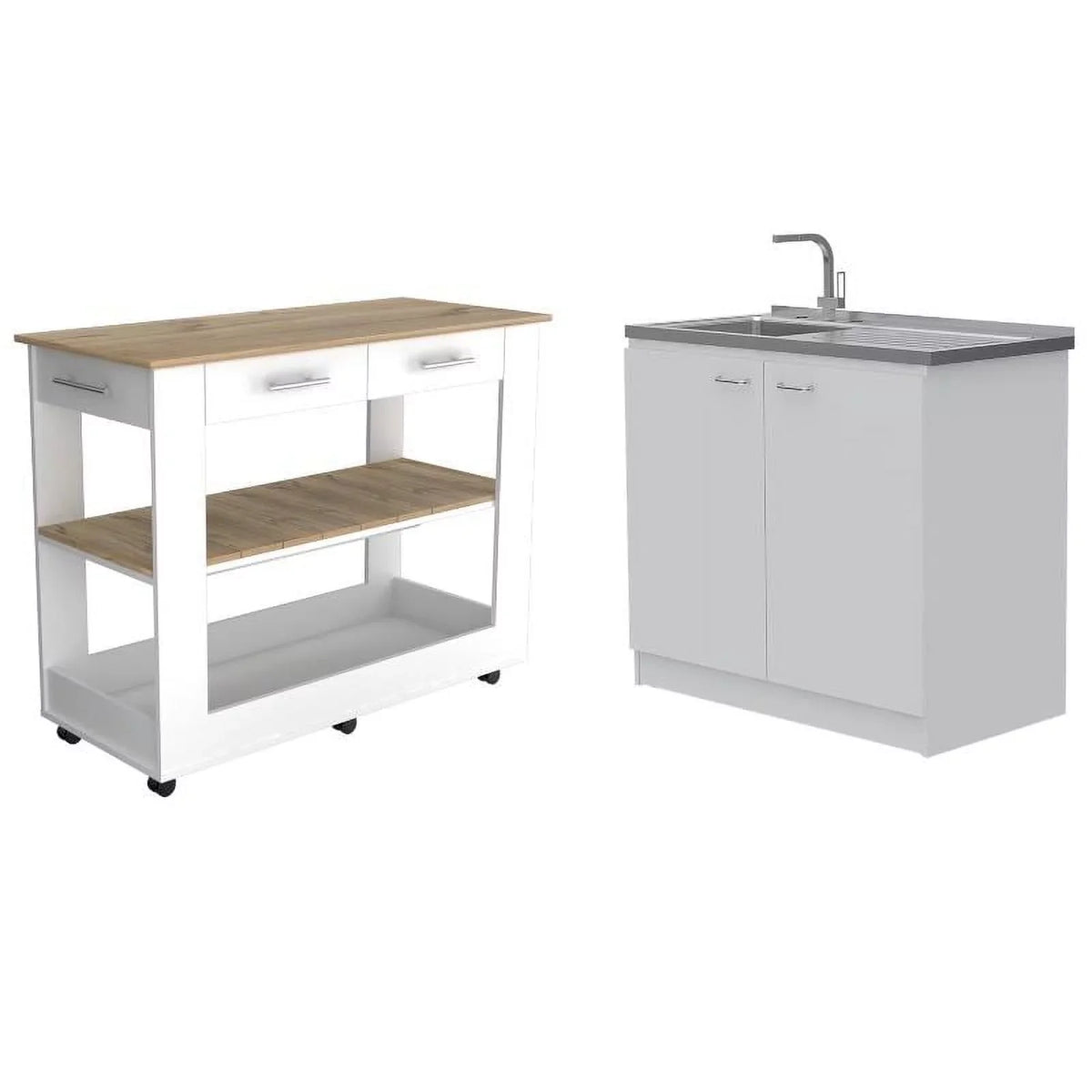 Wood Home and Island Set 2-Piece Sink Kitchen Utility with Square