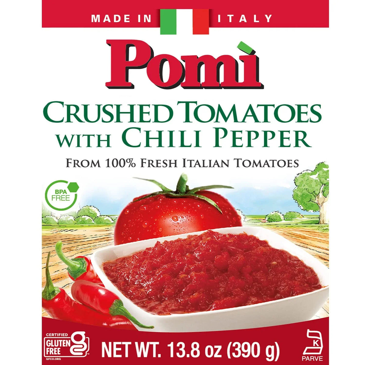 (Pack 12) 13.8oz Crushed Pomì with Chili Pepper Tomatoes of -