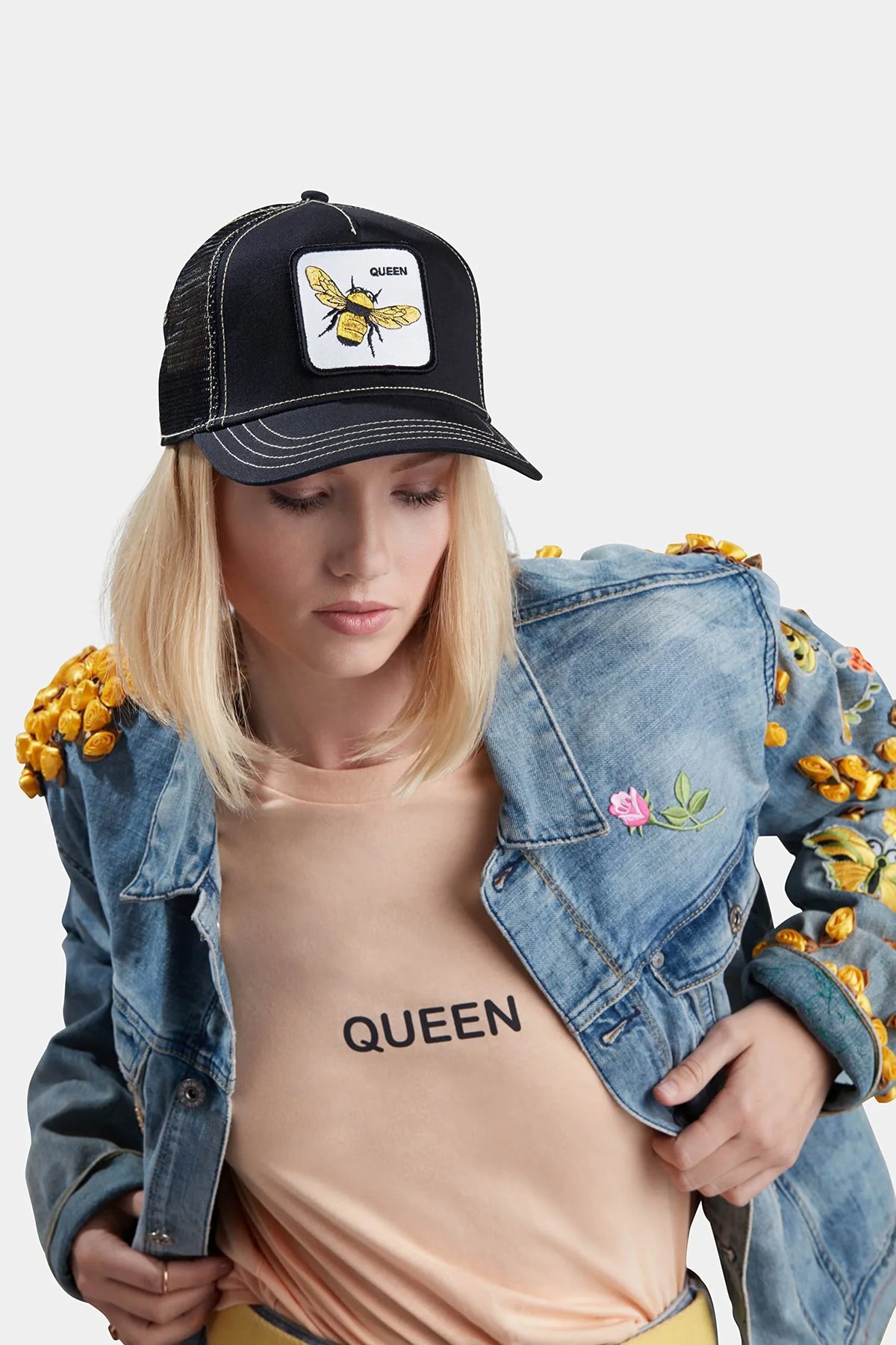 Original Unisex dimension Bee), Goorin (Queen The Trucker Black Farm Snapback Hat, Bros. One Adjustable