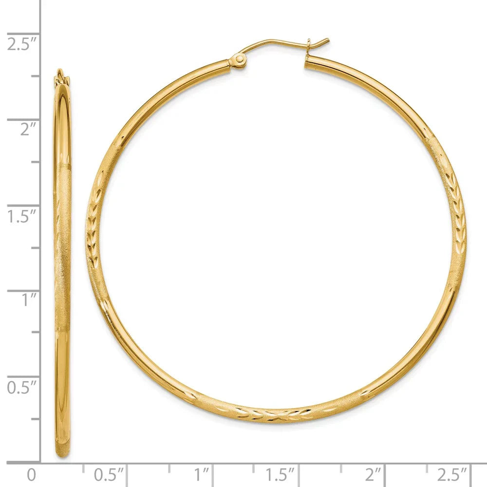 for and for Earrings; Hoop and and Diamond-cut Gold Satin Tube Adults 14kt Women Men Round Real 2mm Teens; Yellow