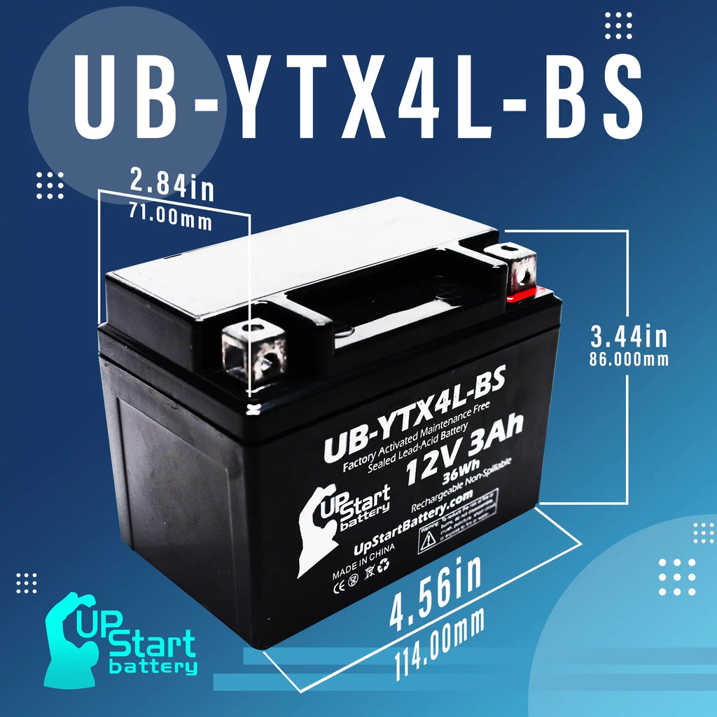 Bombardier 3Ah, ATV 12V, Free, 2002 (Can-Am) Factory - UB-YTX4L-BS Maintenance Activated, DS50, 50CC Battery Replacement Quest