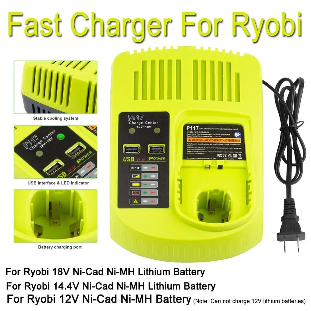 Charger 18Volt Capacity Battery High P106 Lithium-Ion RYOBI 18V For US P117 P108