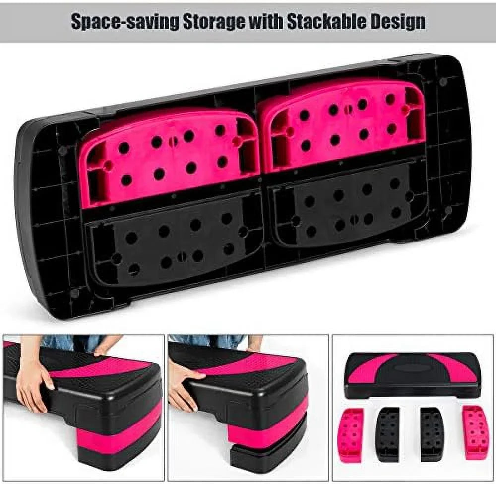With Exercise 31” Shock-Absorb Adjustable & Pads, Risers 3-Level Platform Non-Slip Detachable Platforms Surface, Aerobic Workout With Anti-Slip Step Height Stepper,