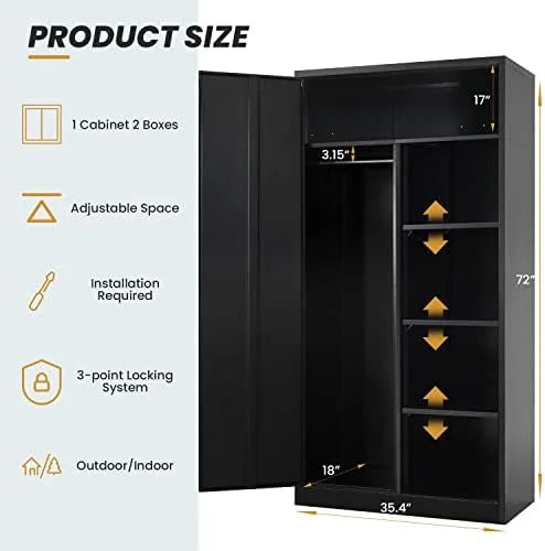 and Metal Removable - (White) Closet Rods Armoires with Lock Locker with Wardrobe Shelves Hanging Adjustable Bedroom 72" RUNFAYBIU