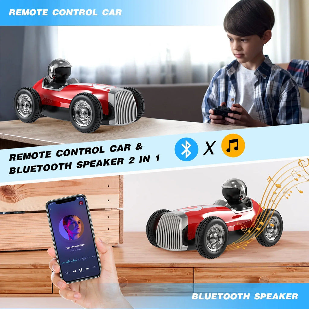 Music RC for Kids AUOSHI with Wireless Remote Bluetooth Car Gifts, Speed for Boys 2.4GHz Control Stunt Trucks Car Red 2 RC Mode Fast Speaker RC Girls Toys Car