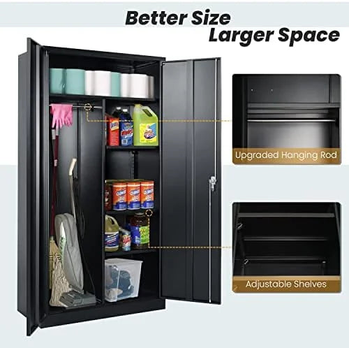 and Metal Removable - (White) Closet Rods Armoires with Lock Locker with Wardrobe Shelves Hanging Adjustable Bedroom 72" RUNFAYBIU