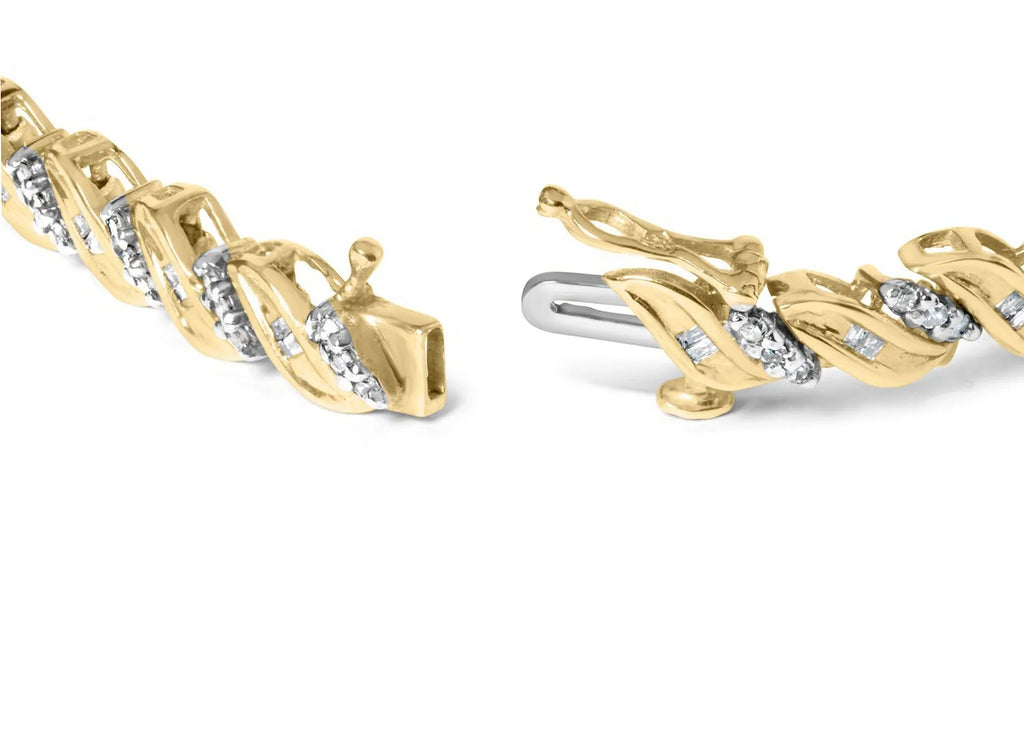 Womens 10k Haus 7.25" Prong Bracelet Gold Cttw Diamond I2-I3 Brilliance Yellow Round Color, Cut Cut 1.00 of (I-J Clarity) and Baguette Box Clasp S-Link