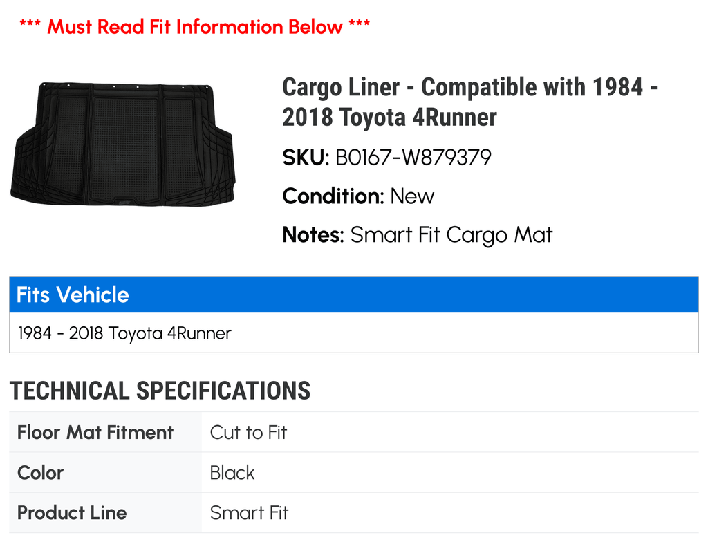 2002 1997 2009 - 1991 1996 2005 2001 1990 2007 1995 1998 2010 4Runner Compatible 1988 with 2006 2003 1992 1989 Liner 1986 2004 1993 1985 2008 1987 2018 Cargo 2011 2000 1984 1999 1994 -
