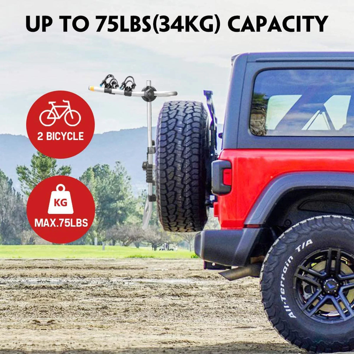 2 Rack Black Fieryred Bike 75 Pound On Bolt Capacity, Tire Spare w/