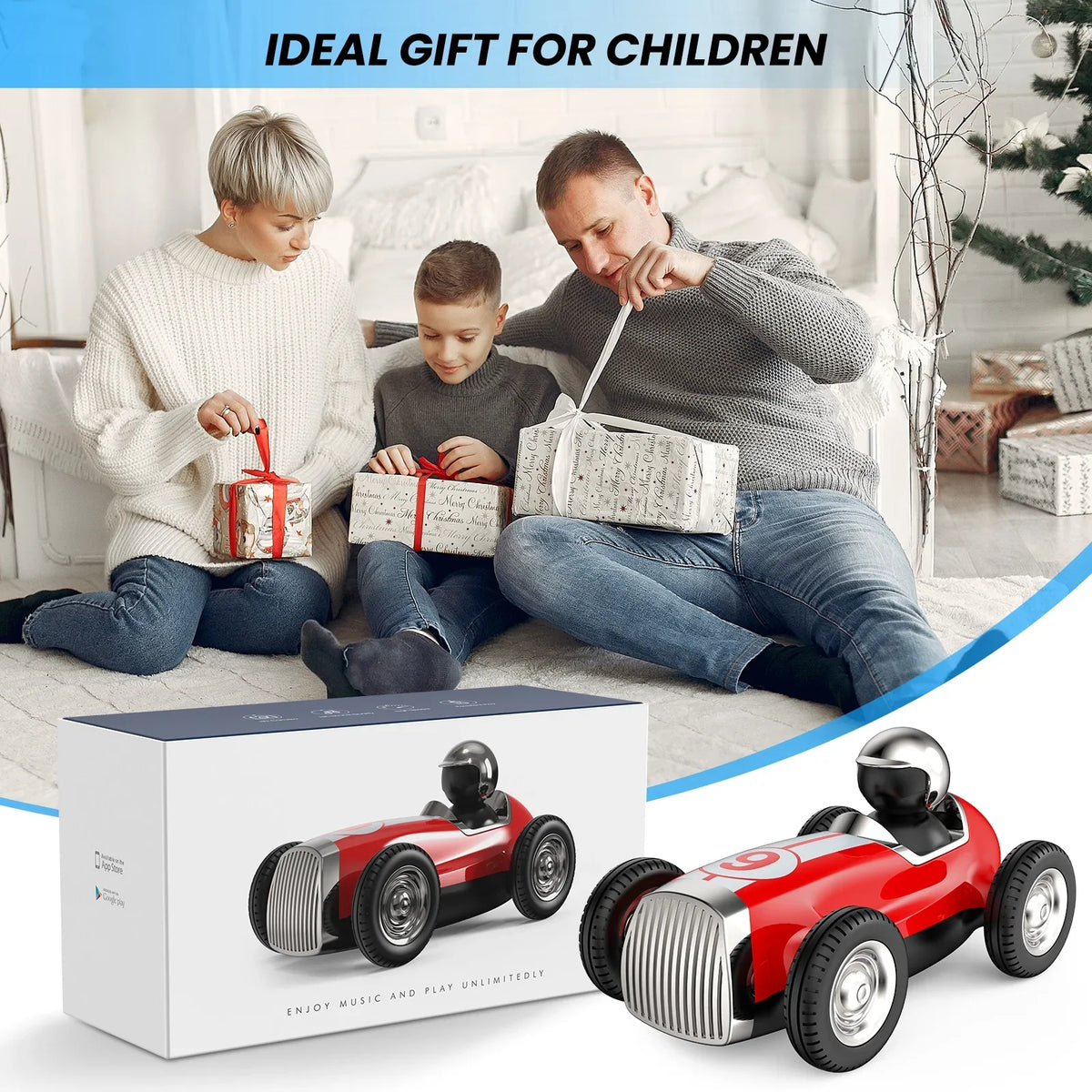 Music RC for Kids AUOSHI with Wireless Remote Bluetooth Car Gifts, Speed for Boys 2.4GHz Control Stunt Trucks Car Red 2 RC Mode Fast Speaker RC Girls Toys Car