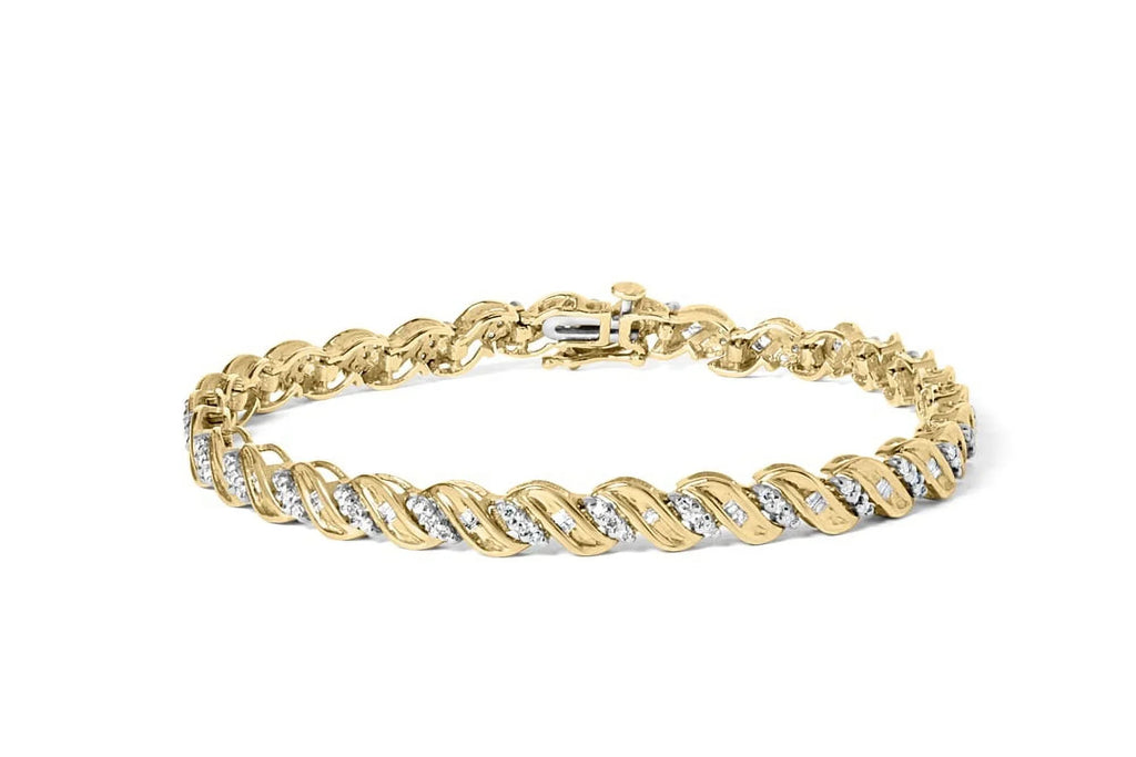 Womens 10k Haus 7.25" Prong Bracelet Gold Cttw Diamond I2-I3 Brilliance Yellow Round Color, Cut Cut 1.00 of (I-J Clarity) and Baguette Box Clasp S-Link