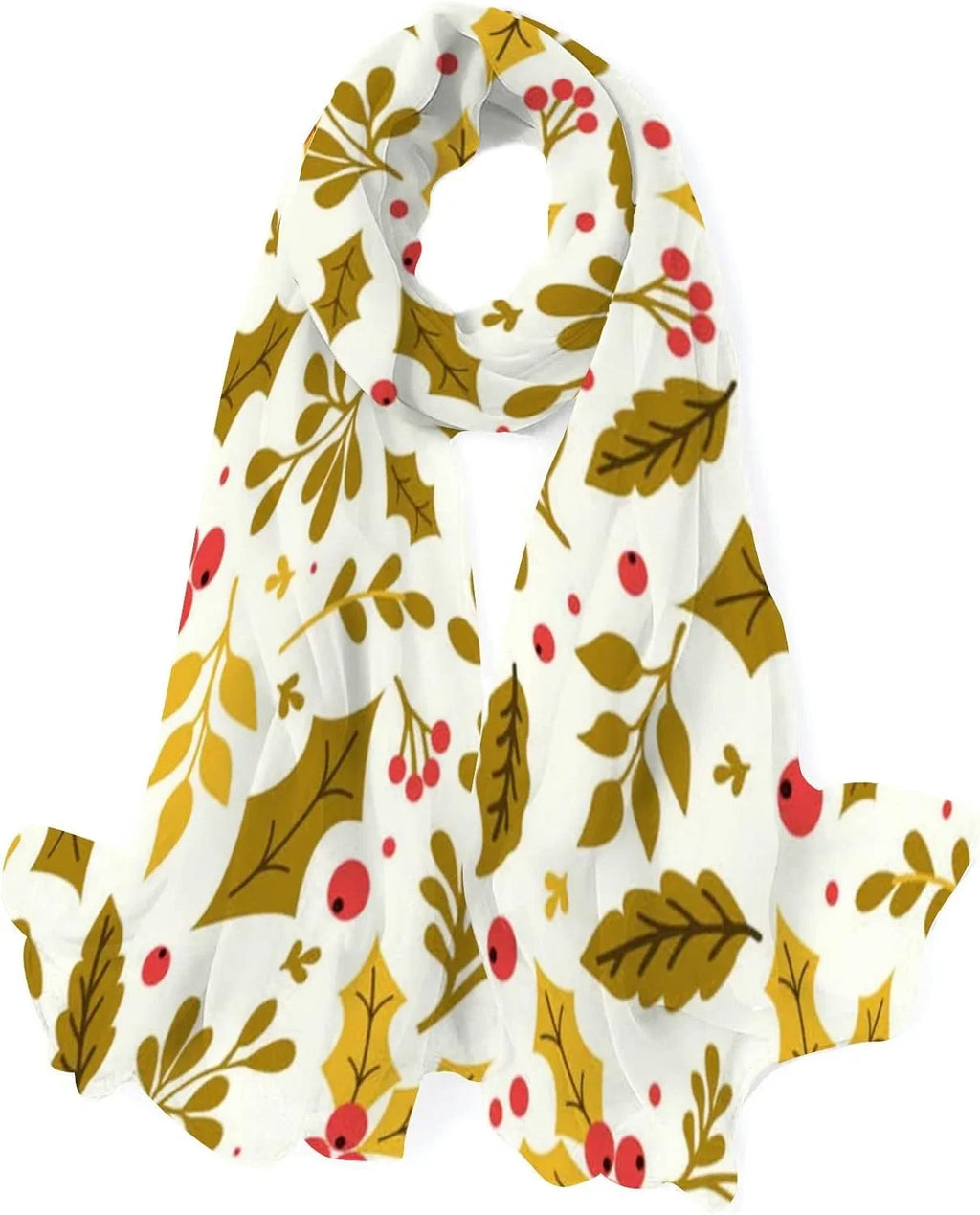 Lightweight Scarf Silk Leaf Christmas Wrap Long Scarves Women Girls Neck for Hyjoy Shawl Flower