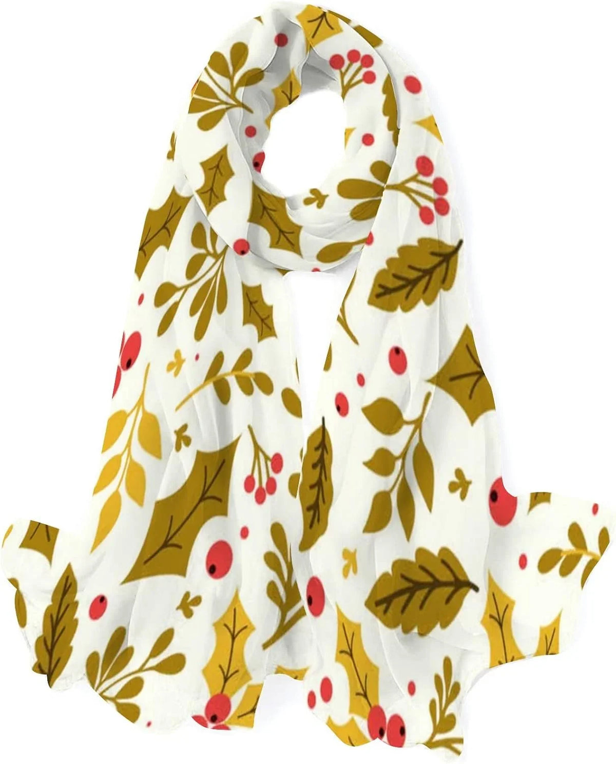 Lightweight Scarf Silk Leaf Christmas Wrap Long Scarves Women Girls Neck for Hyjoy Shawl Flower