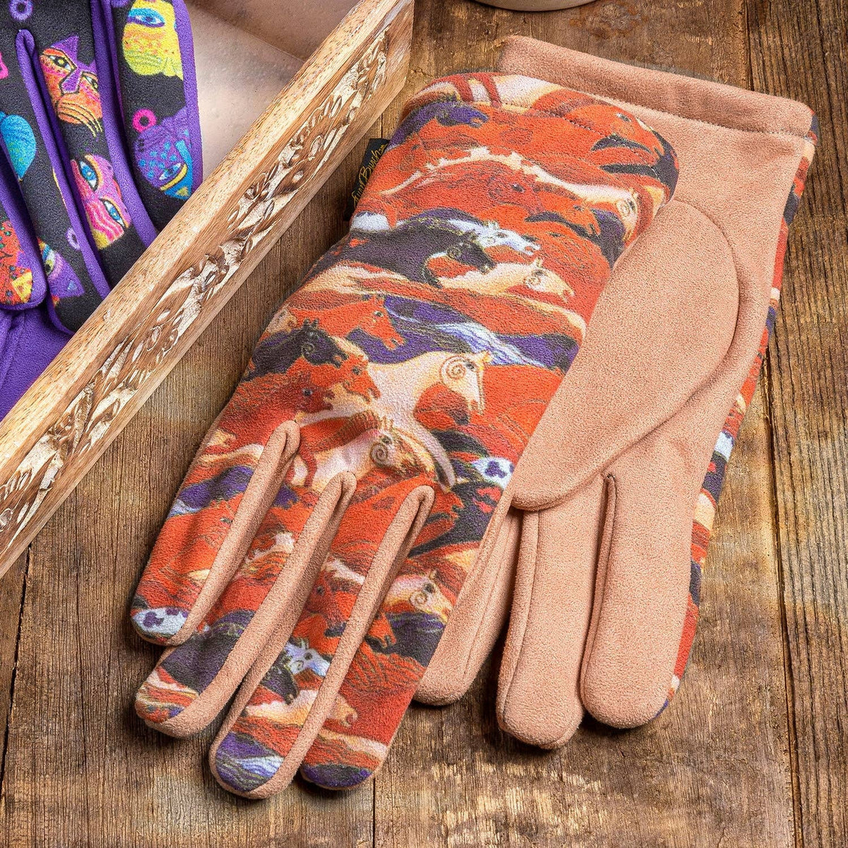 Burch Suede Embracing Horses Laurel Gloves