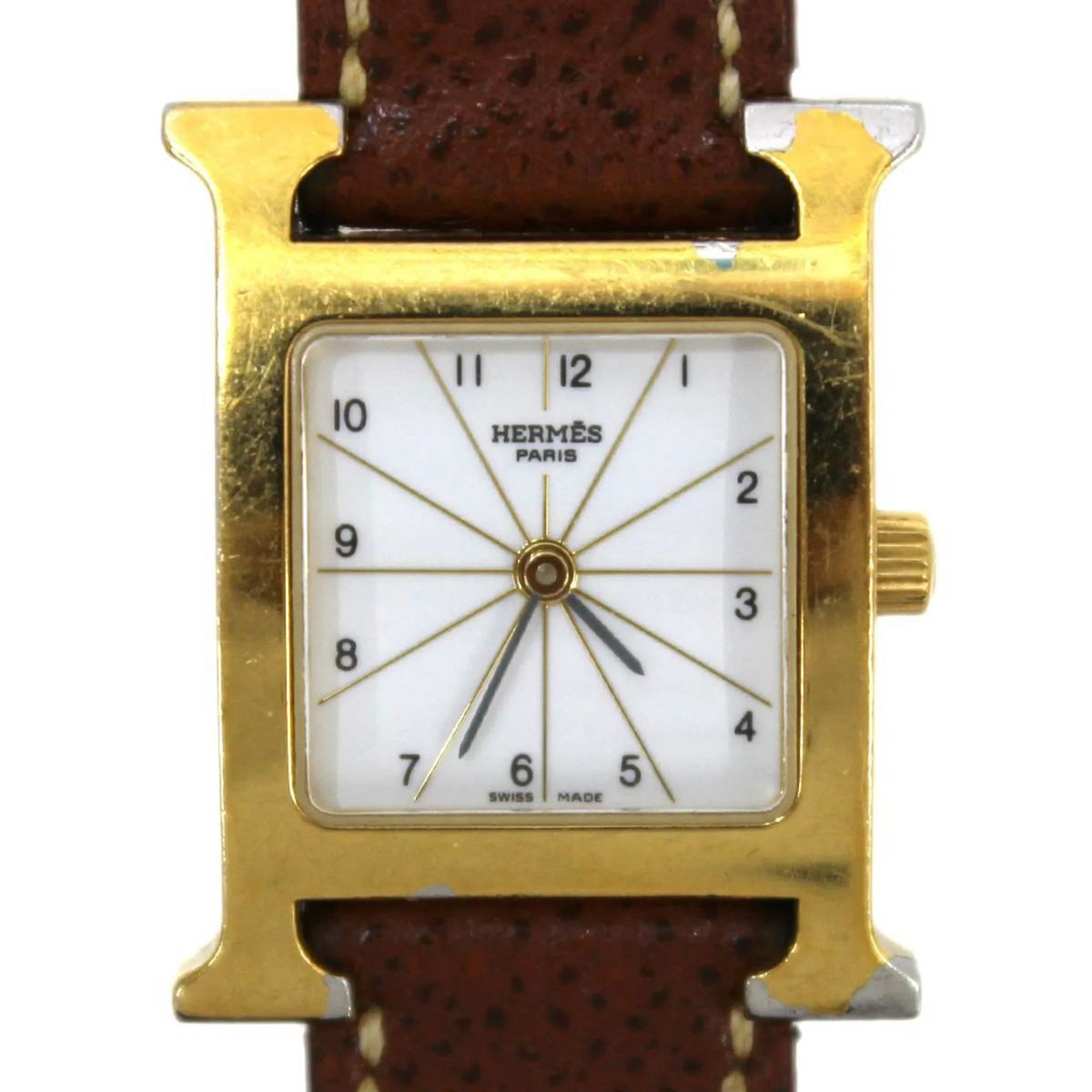 □G (Good) White Quartz Watch Pre-Owned Hermes Ladies H HH1.201 Dial: Brown HERMES x Gold