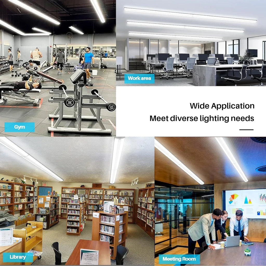 8 Lights, Office 12500LM, 110W Equiv.], Compact Strip for Garage Commercial Shop 8FT Warehouse, LED Slim 5000K, QCAI LED Foot [6-lamp Pack T8 Flush Wraparound Ultra 4 Light Grade Mount Fluorescent
