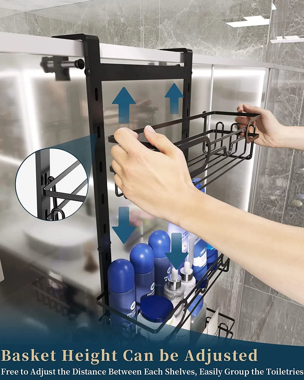 Bathroom Cups, Holder, with Door Shower Hanging Hooks 2 Adjustable Caddy 4 Suction Steel Caddy Shower Over & 4 Rustproof Shelf Tier for Stainless The Soap Consumest with Hanging Shower Organizer
