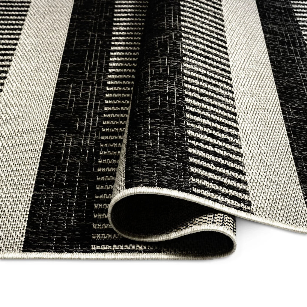 New Modern 5'2"x7'2" Patio York Rug, Miller Indoor/exterior Country Black/Grey, Striped Nicole Area Charlotte