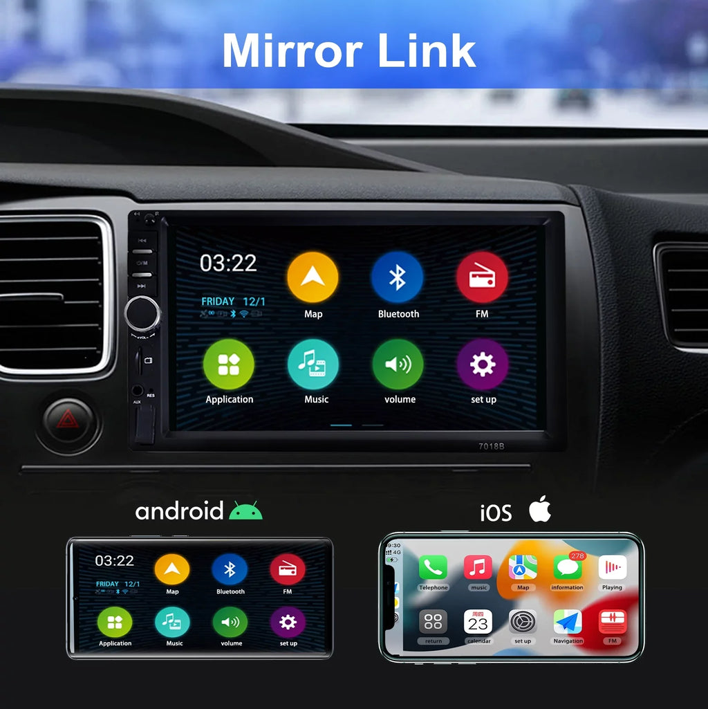 MP5 Touch Camera Car Inch with Player, HD 2 Double Reversing Video Player Car Screen Bluetooth Backup Radio Stereo Din 7 1080P