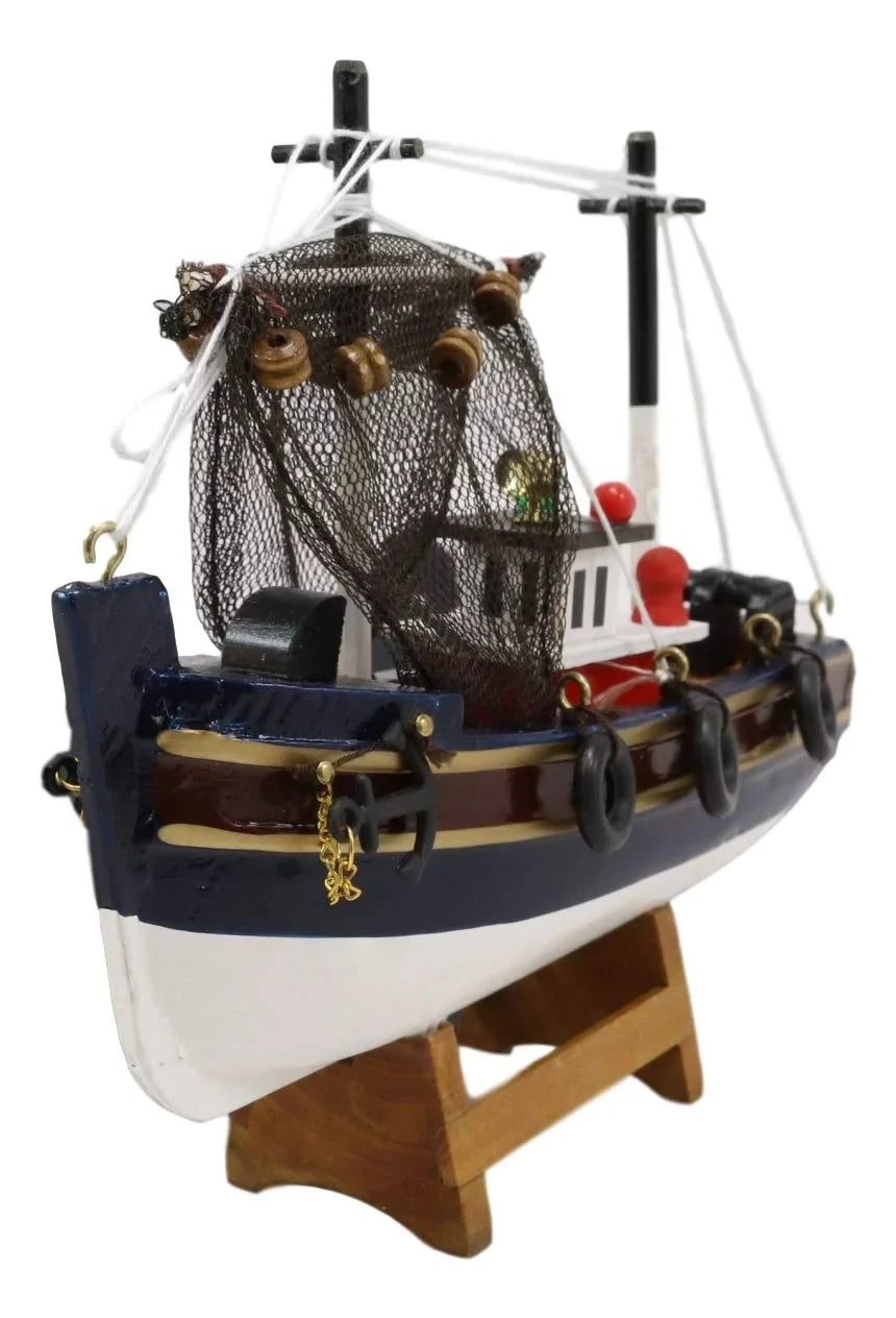 Colorful 6.25"L Wooden Model Boat Trawler Fishing Nautical Handicraft Marine