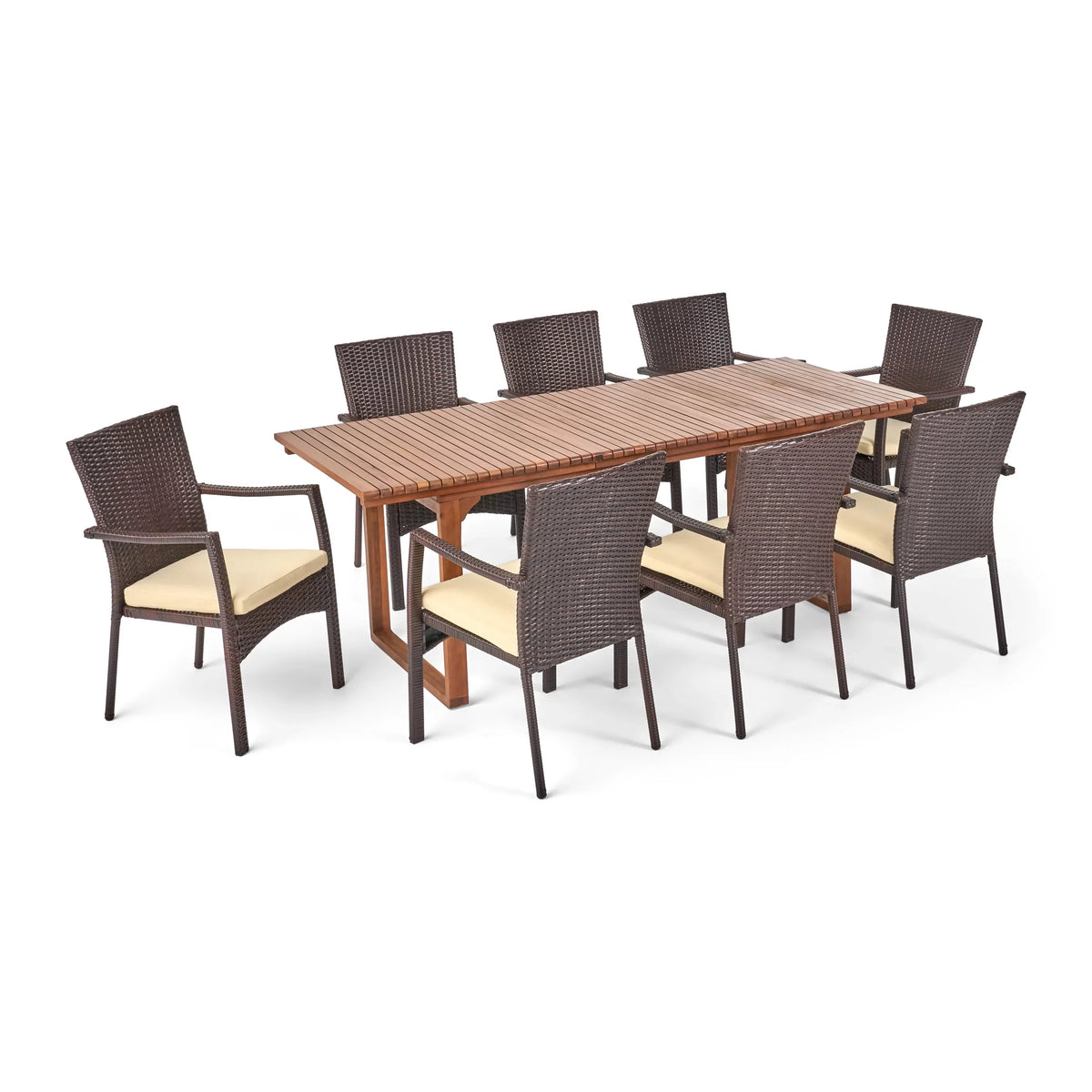 8 Expandable Cream Set, Wicker Dining Brown, exterior Maxwell Wood and Seater