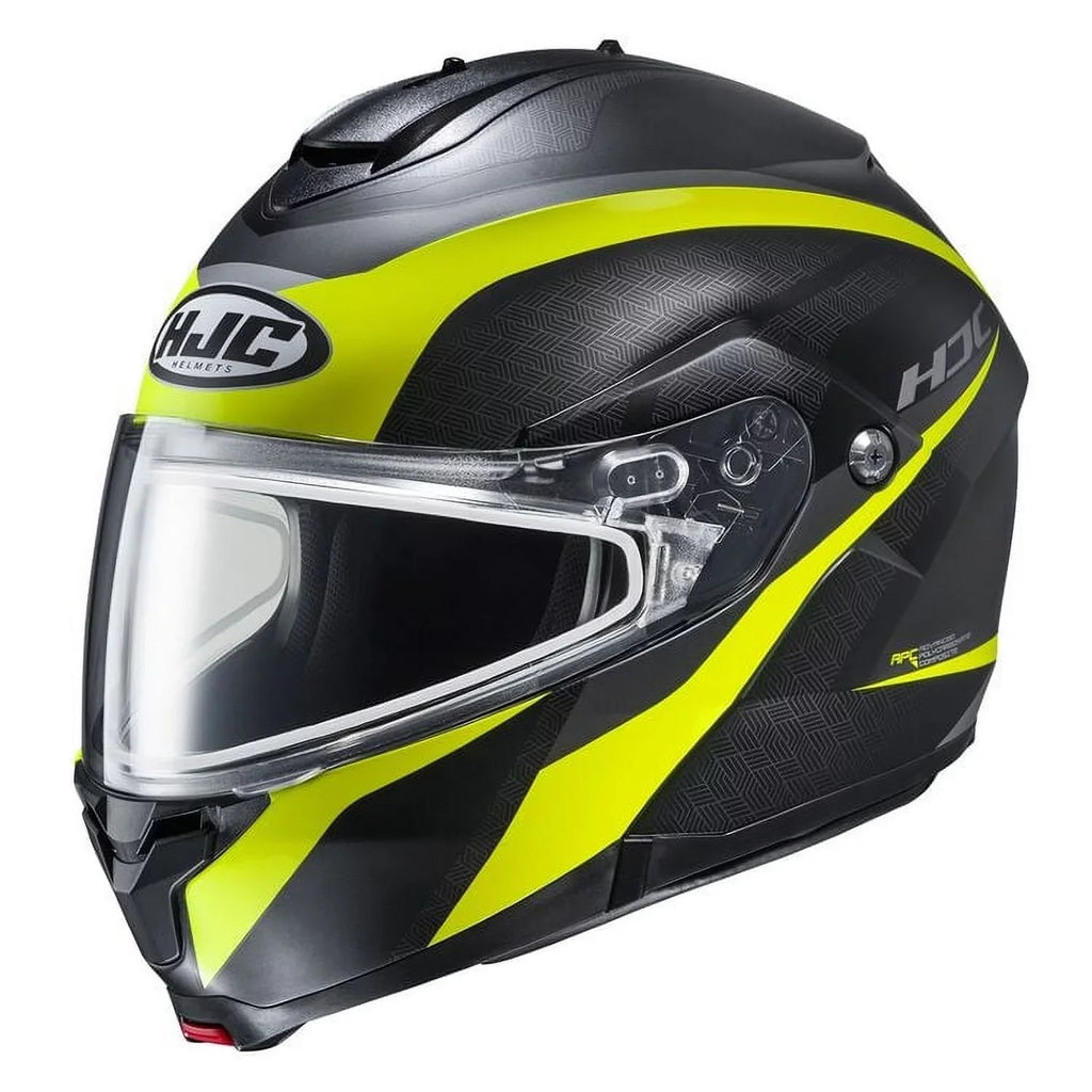 with Semi-Flat Hi-Viz Yell Lens HJC Semi-Flat Black Taly Shield C91 Dual (5XL, (MC-3HSF) snowmobile Hi-Viz helmet Yellow