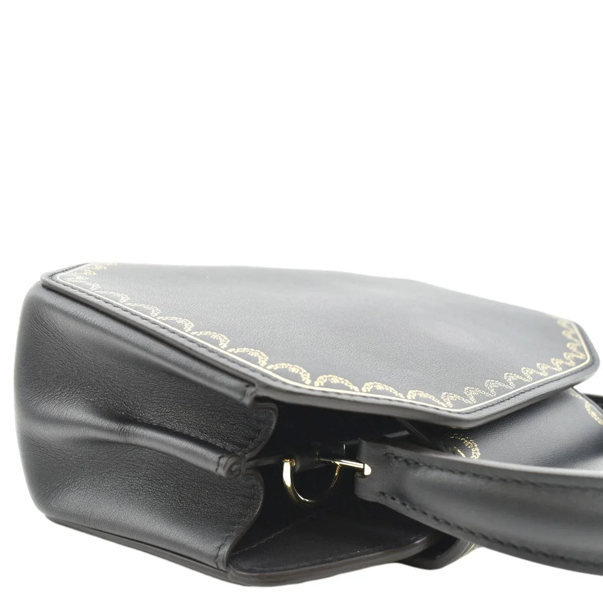 Mini Calfskin Pre-owned Top Guirlande Handle Leather Bag CARTIER Black Satchel