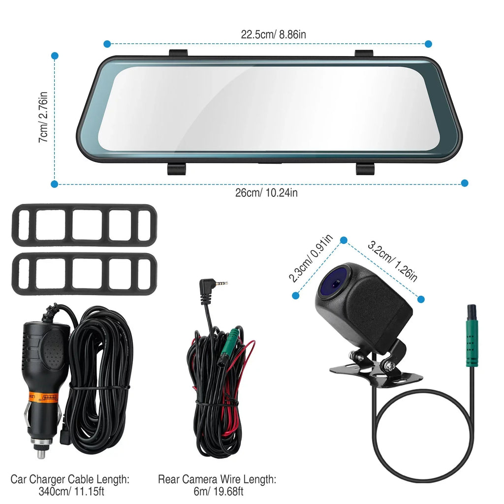 iNova FHD Vehicle with DVR Recording Driving Recorder Dash Sensor 1080P Parking 9.66In Car G Camera Monitoring Seamless