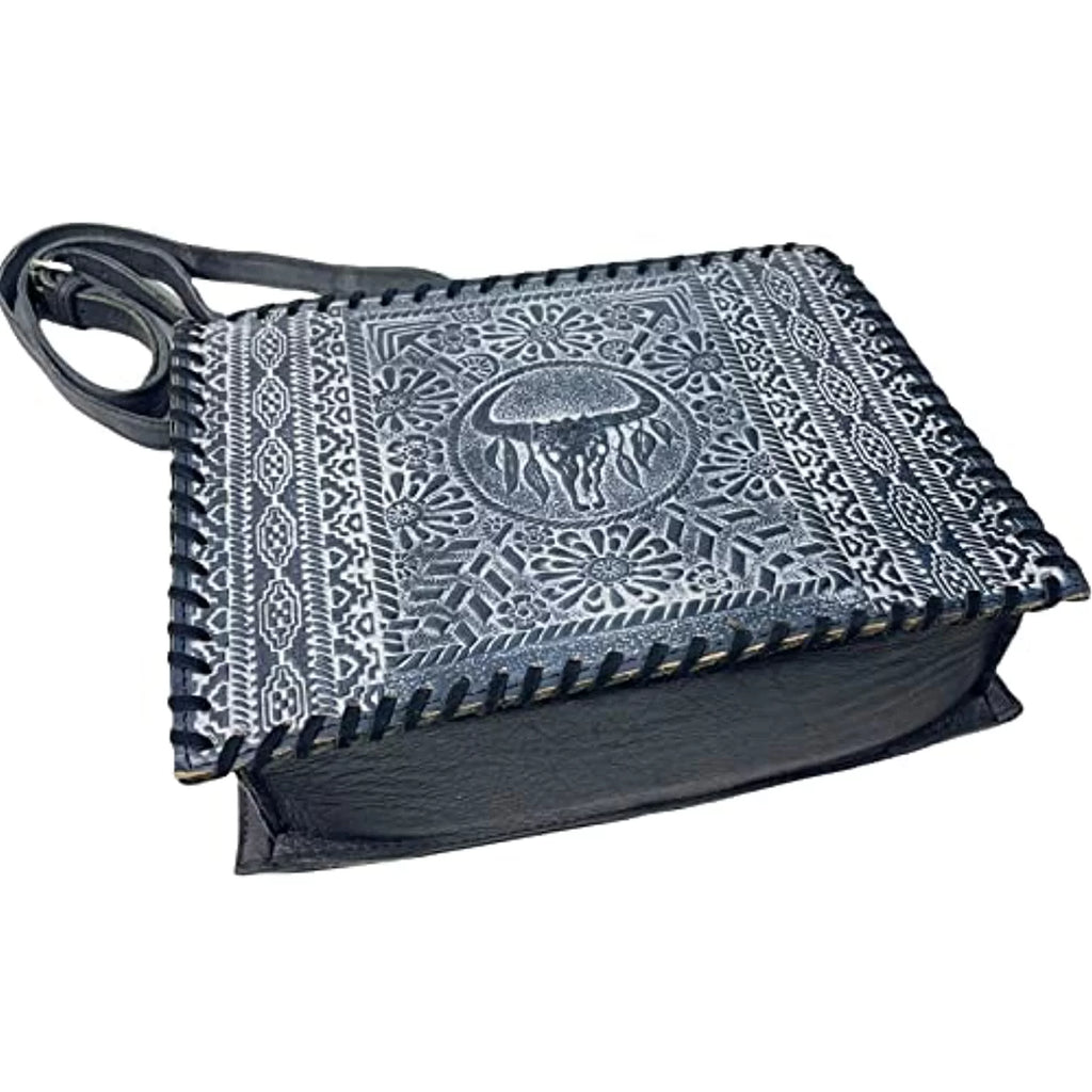 Purse Tooled Skull Crossbody Genuine Large Leather (Blue) Tote Bag Western Cow Urbalabs Longhorn Hand Stitched Handbag