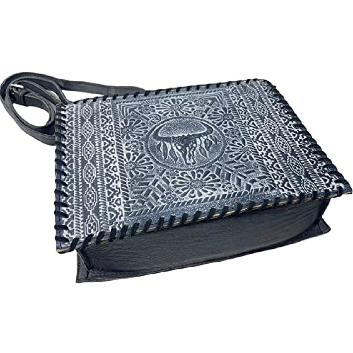 Purse Tooled Skull Crossbody Genuine Large Leather (Blue) Tote Bag Western Cow Urbalabs Longhorn Hand Stitched Handbag