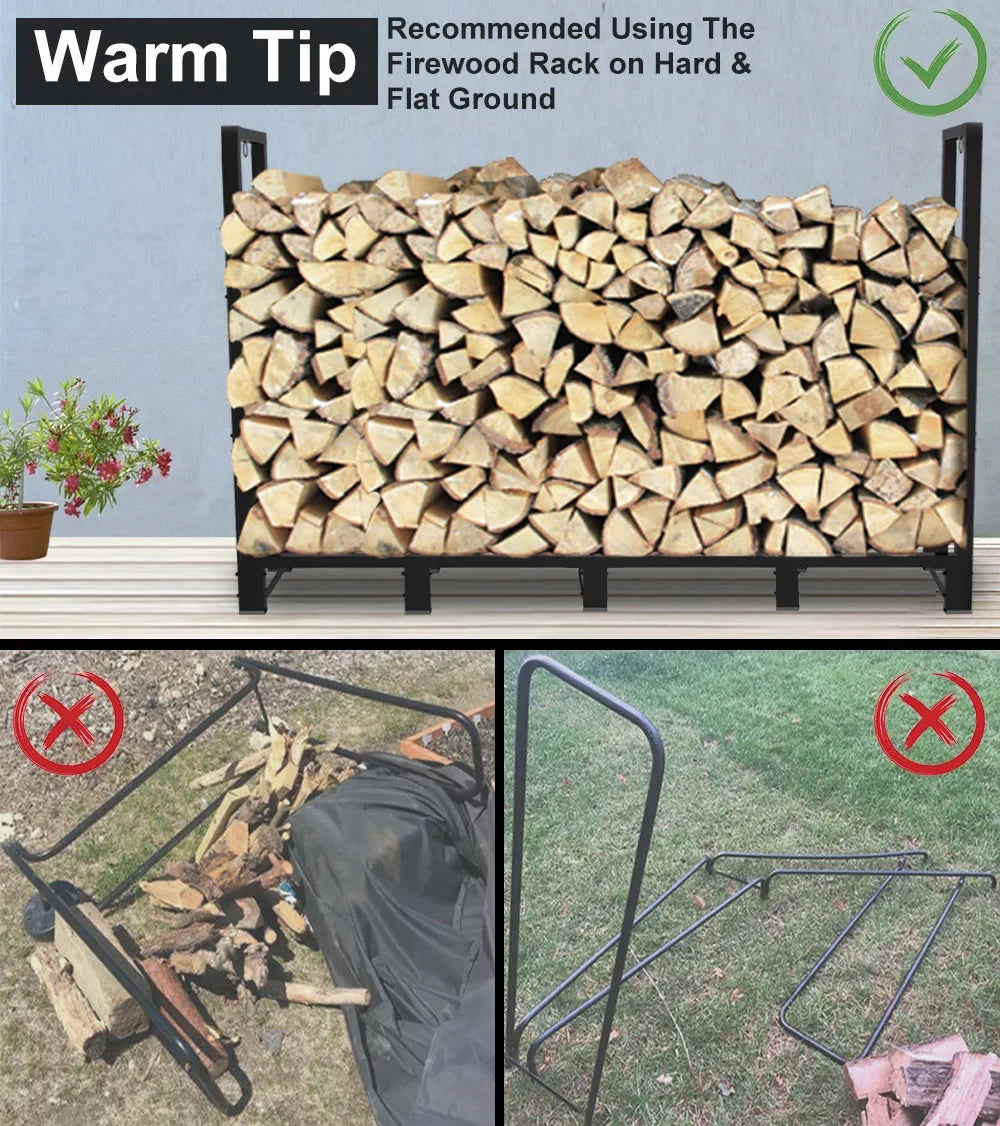 Stacker Wood Log for Stand, Adjustable Storage, exterior 8Ft Fire Fireplace Koutemie Rack Black Firewood Holder