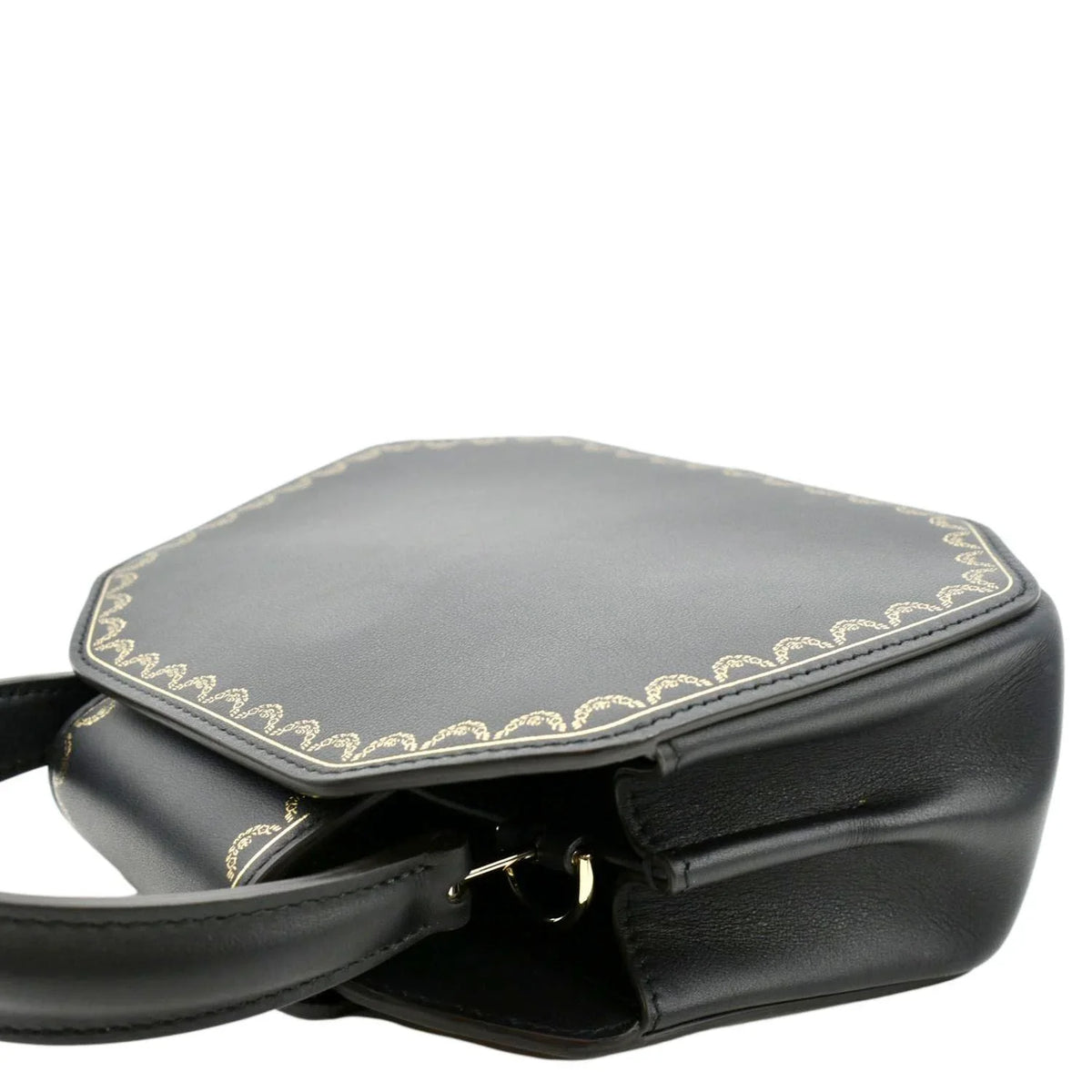 Mini Calfskin Pre-owned Top Guirlande Handle Leather Bag CARTIER Black Satchel