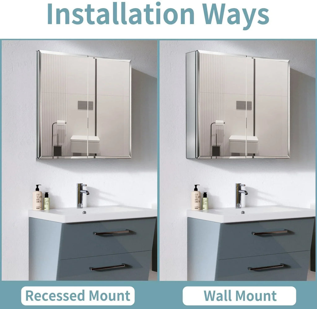 Cabinet Mirror Double Elegant Medicine Door Reflections