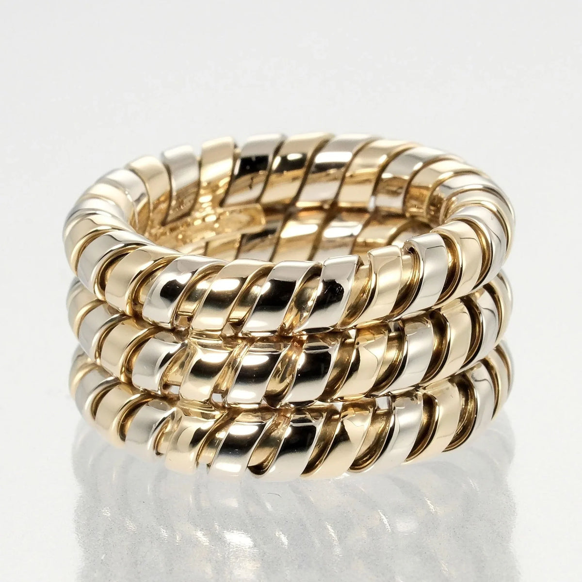 YG BVLGARI (Good) Pre-Owned WG 9 White Bulgari Ring Gold No. K18 3-row Yellow 14.53g Tubogas
