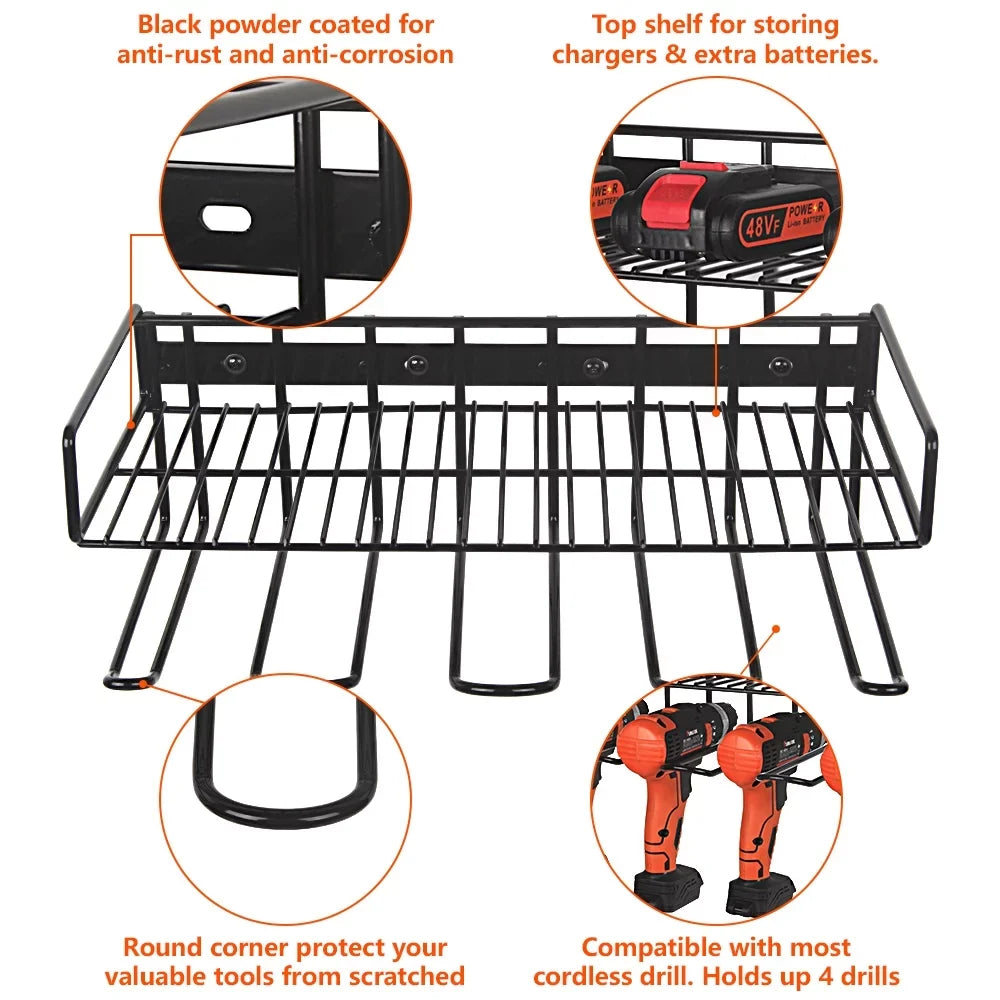 Compact Mounted Power Organizer, Power Drill Steel & Rack Wall Tools, Holder Storage Tool Tool Heavy Duty Power for Handheld