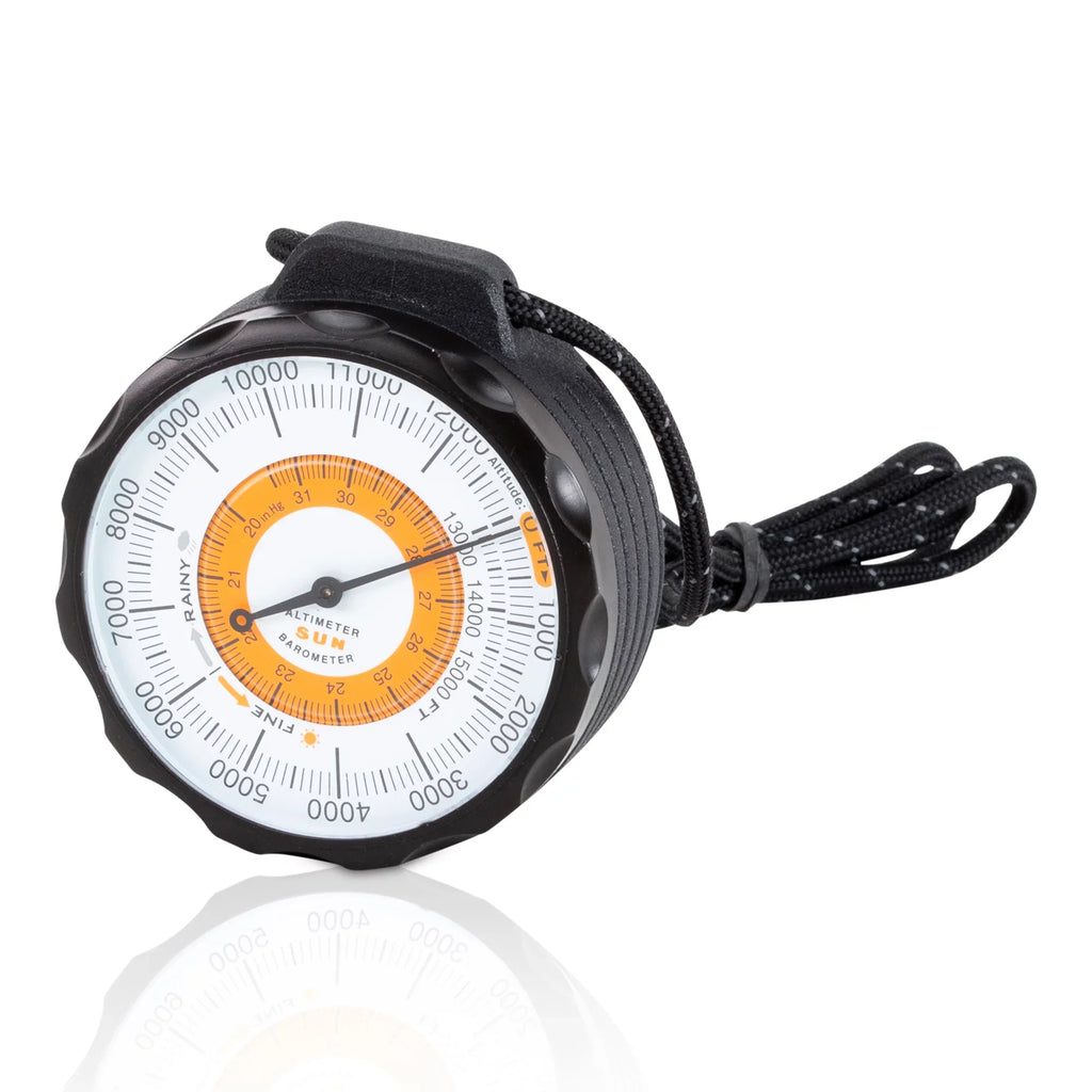 climate-Trend with Altitude Feet Battery-Free Reads from Sun 15,000 to Indicator Barometer Lanyard Ascent and Altimeter 0 | Case | Altimeter - Company and Rugged Aluminum Reflective