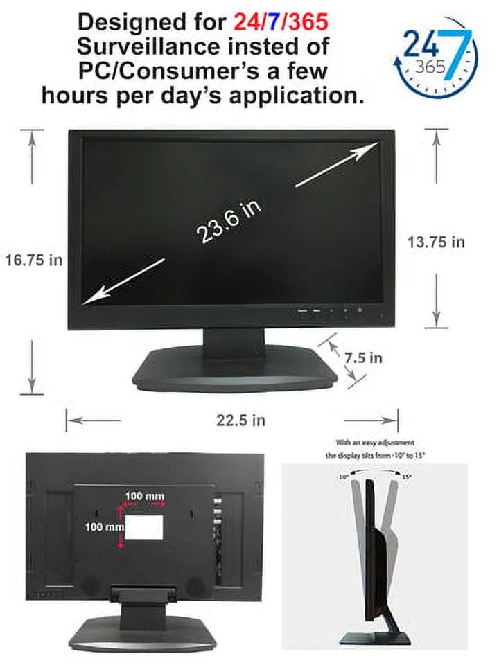 System Professional 101AV & Work LED 23.6" Office Surveillance for DVR 1x 2X Home 16:9, HDMI BNC CVI HD with Analog CCTV Inputs CVBS AHD, Monitor & Security HD-TVI,