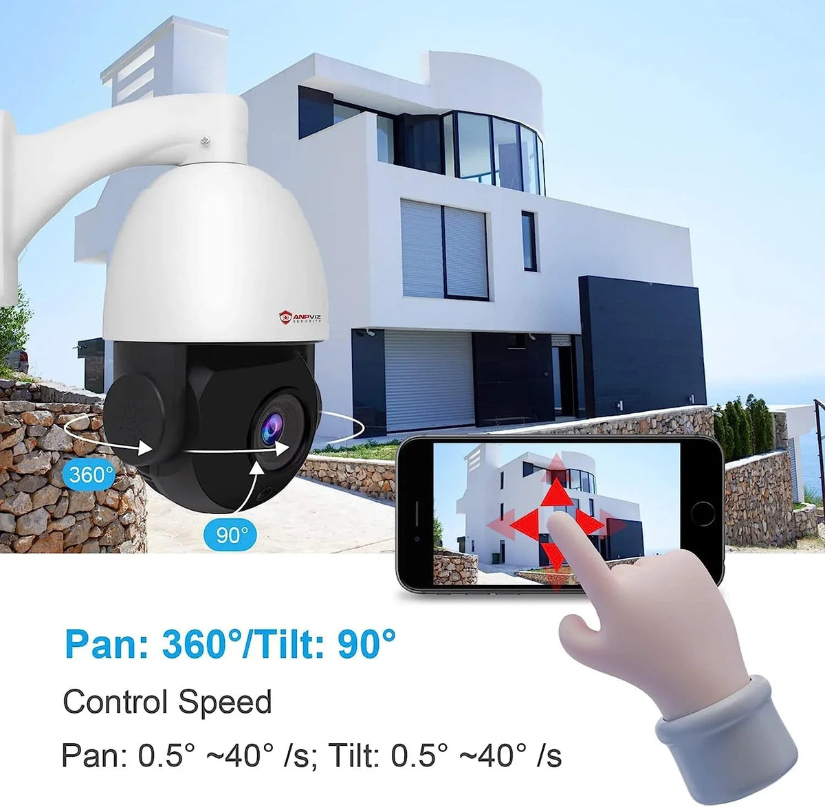 IP Detection, Waterproof Vehicle IP66 with Zoom, Pan 360°/Tilt Mic/Audio, Vision, PTZ 90°, IR PTZ Indoor 20X Camera Metal, Night Anpviz Security Person Surveillance Camera 6MP Optical IP exterior PoE