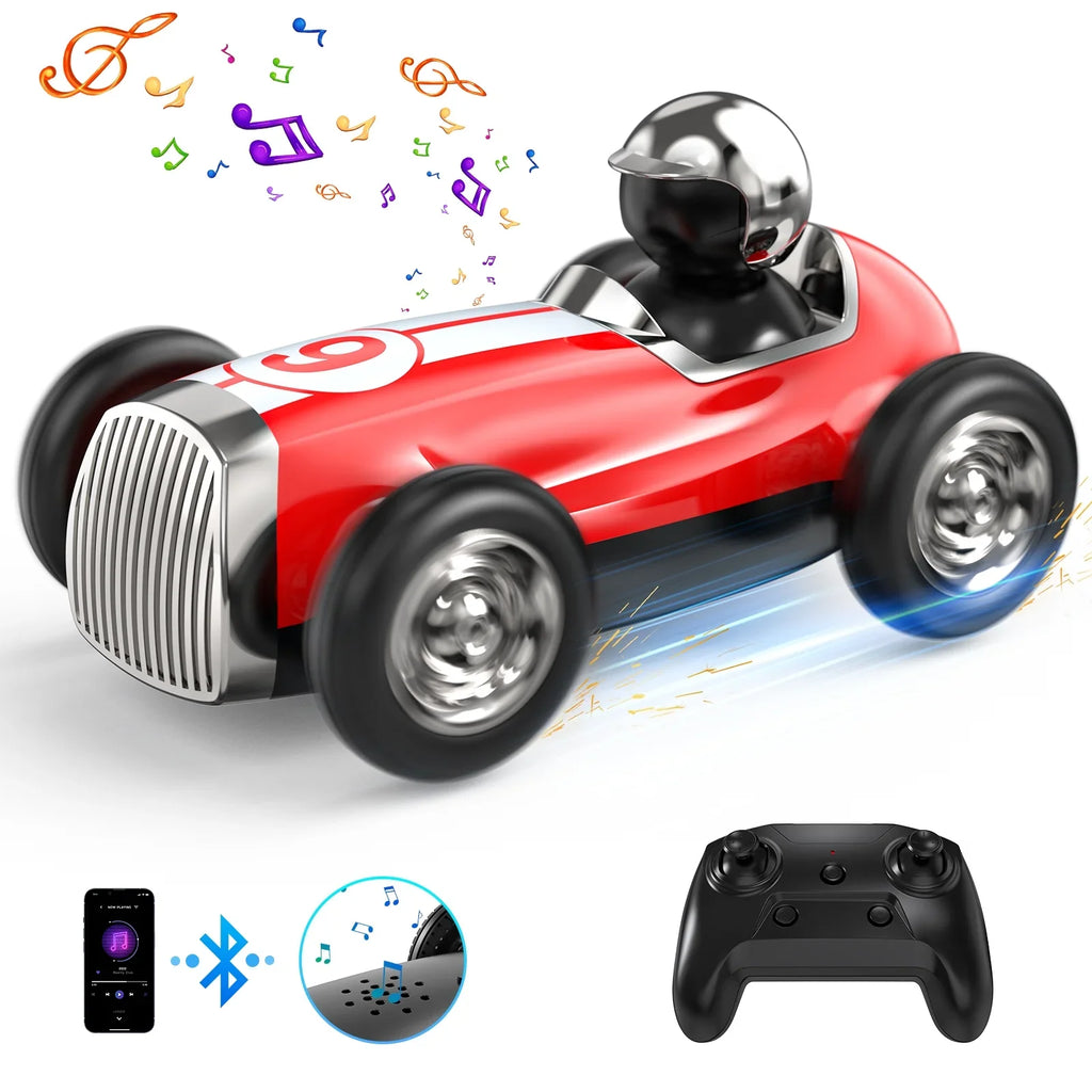 Music RC for Kids AUOSHI with Wireless Remote Bluetooth Car Gifts, Speed for Boys 2.4GHz Control Stunt Trucks Car Red 2 RC Mode Fast Speaker RC Girls Toys Car