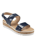 Womens Platform MARC Wedge Sandals 8.5 Mixed 1" Shoes Media Toe Blue FISHER Almond Buckle M Demi Gordy
