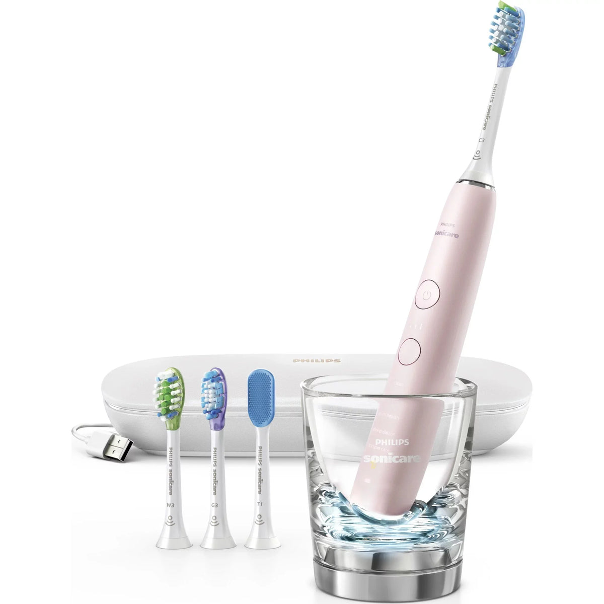 Electric Pink, Philips Rechargeable Smart Toothbrush, DiamondClean Sonicare 9500 HX9924/21 Power