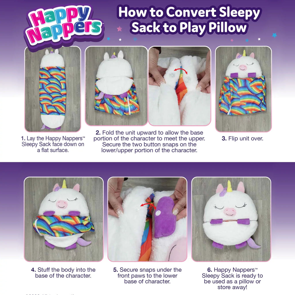 Nappers Plush Unicorn Toy Happy Sleeping Pillow and One, in Sack